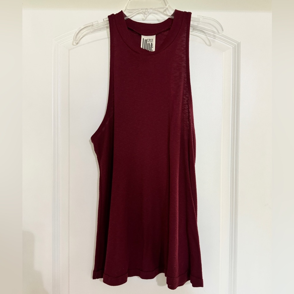 Free People Maroon Ribbed Knit Sleeveless Top - M